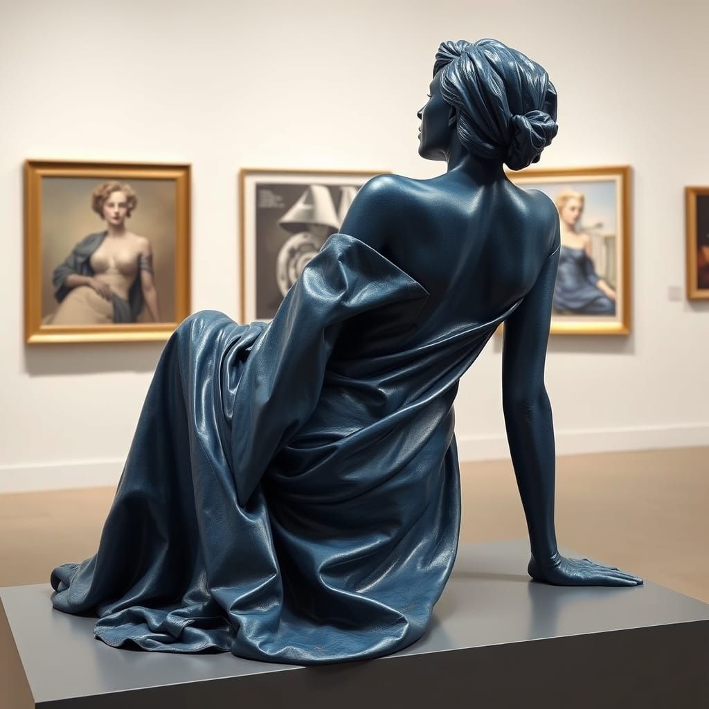 Blue Leather Sculpture in Art Gallery
