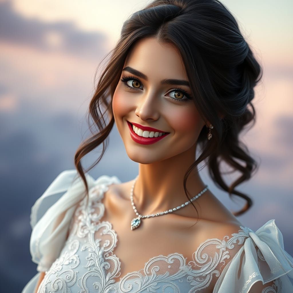 Ethereal Beauty in a Flowing White Gown