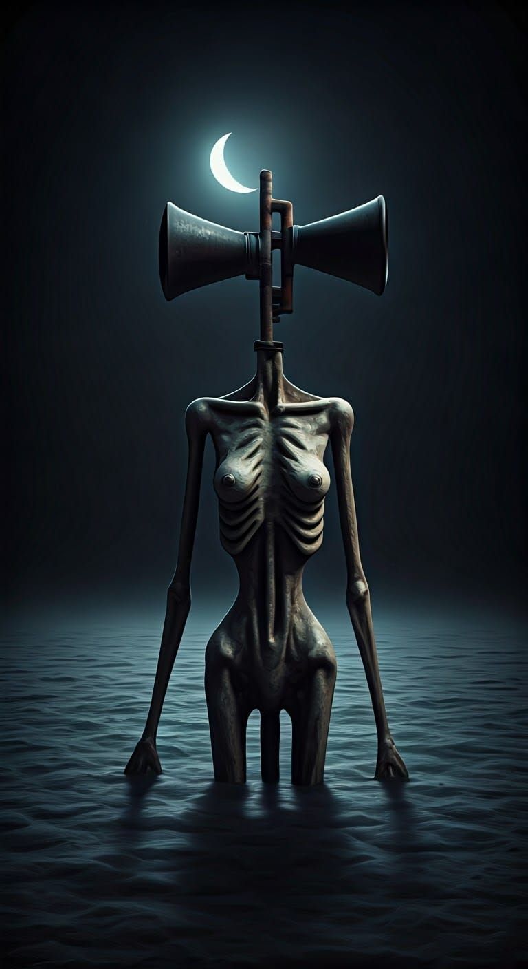 Ominous Siren Head in Moonlit Landscape