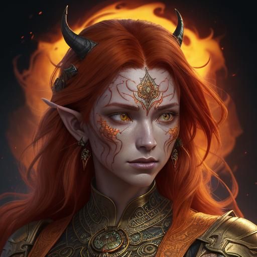 Tiefling Portrait in High Fantasy Style