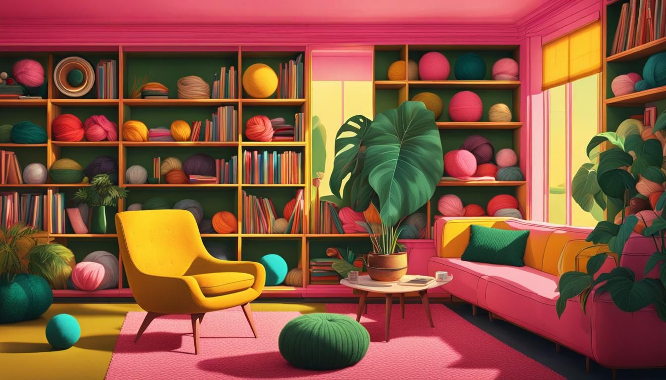Mid-Century Modern Living Room with Wool Illustration