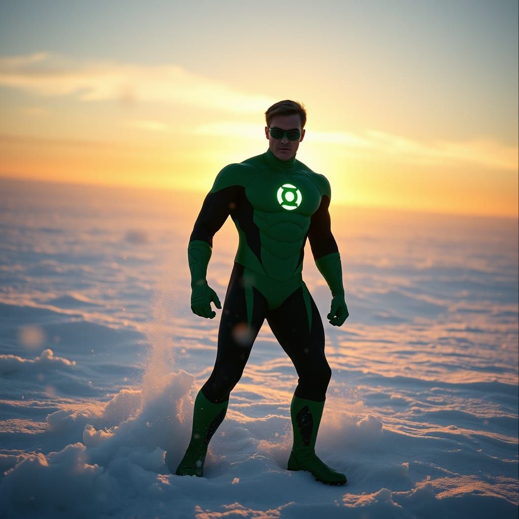 Green Lantern in Arctic Tundra: Cinematic 35mm Film