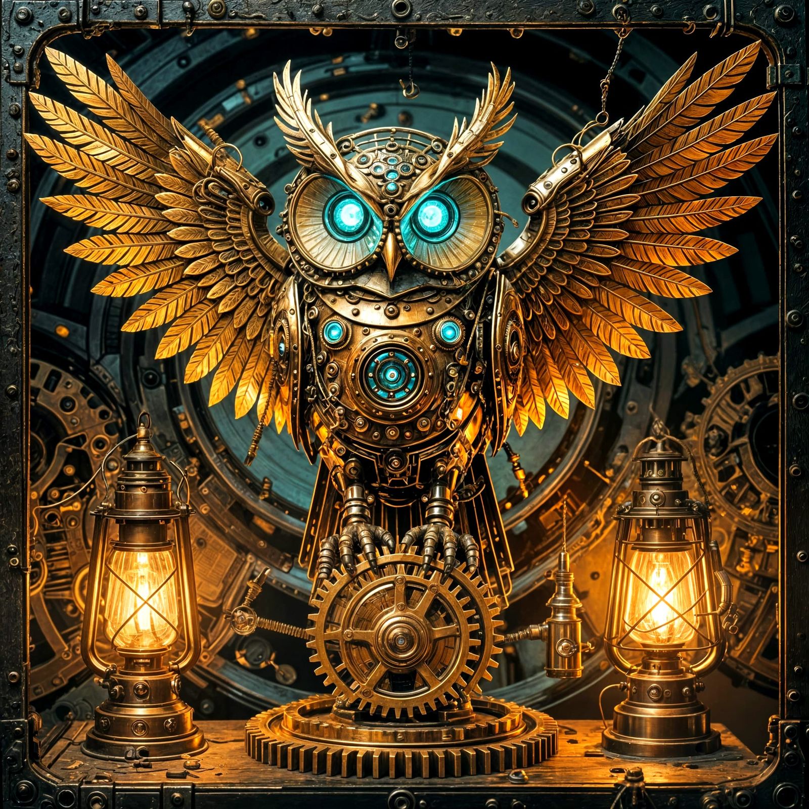 Steampunk Mechanical Owl in the Style of Arcane