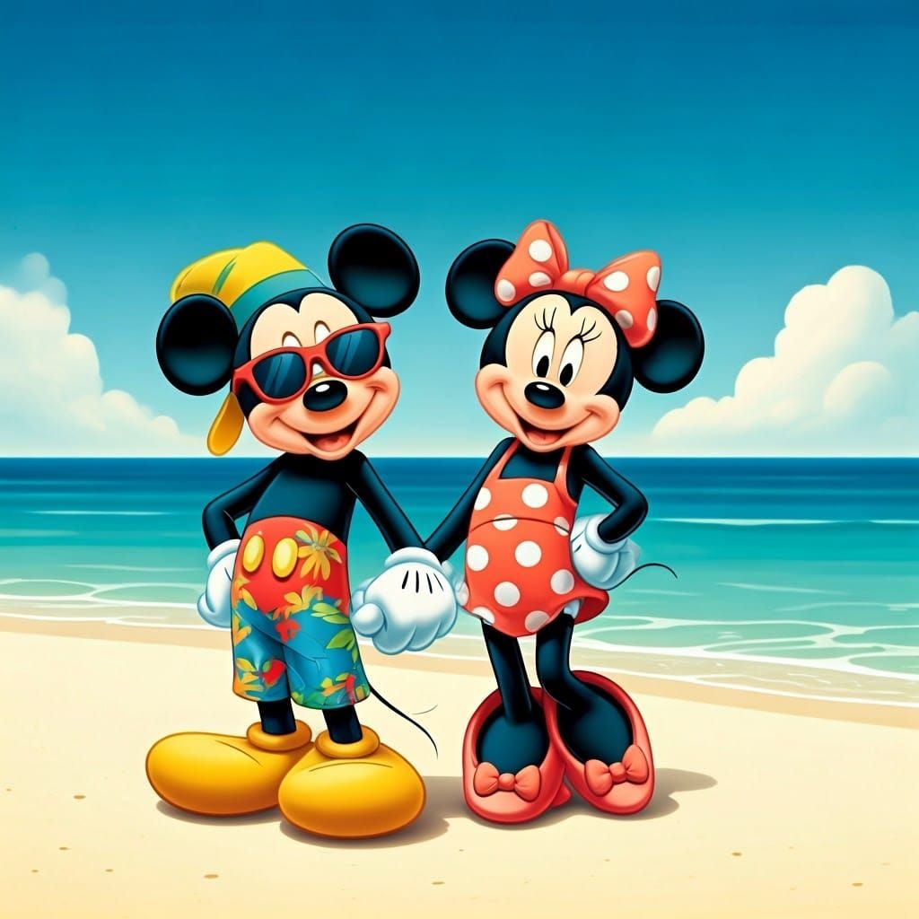 Mickey and Minnie Mouse in Whimsical Beach Getaway
