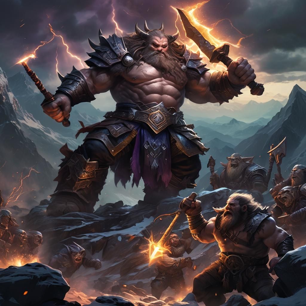Dwarf Warrior Battles Orcs in Lightning Storm