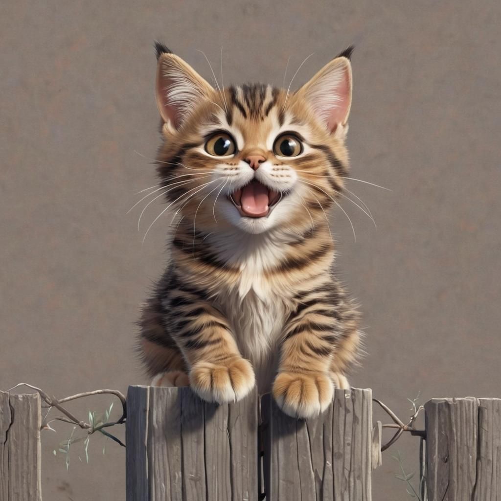 Chibi Tabby Cat Portrait on Fence