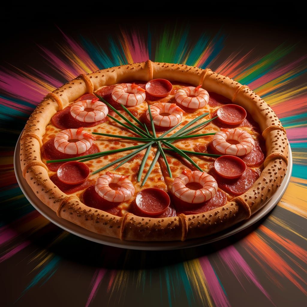 Detailed Prawn, Pepperoni, and Chive Pizza