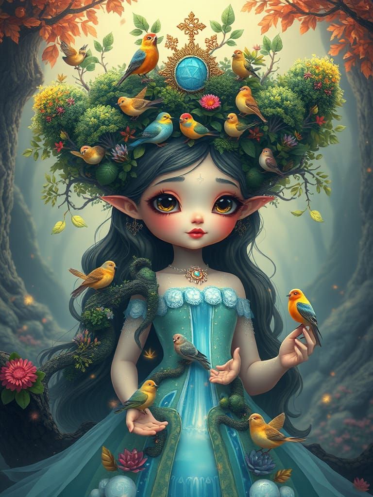 Enchanted Princess in a Lush, Dreamlike Forest