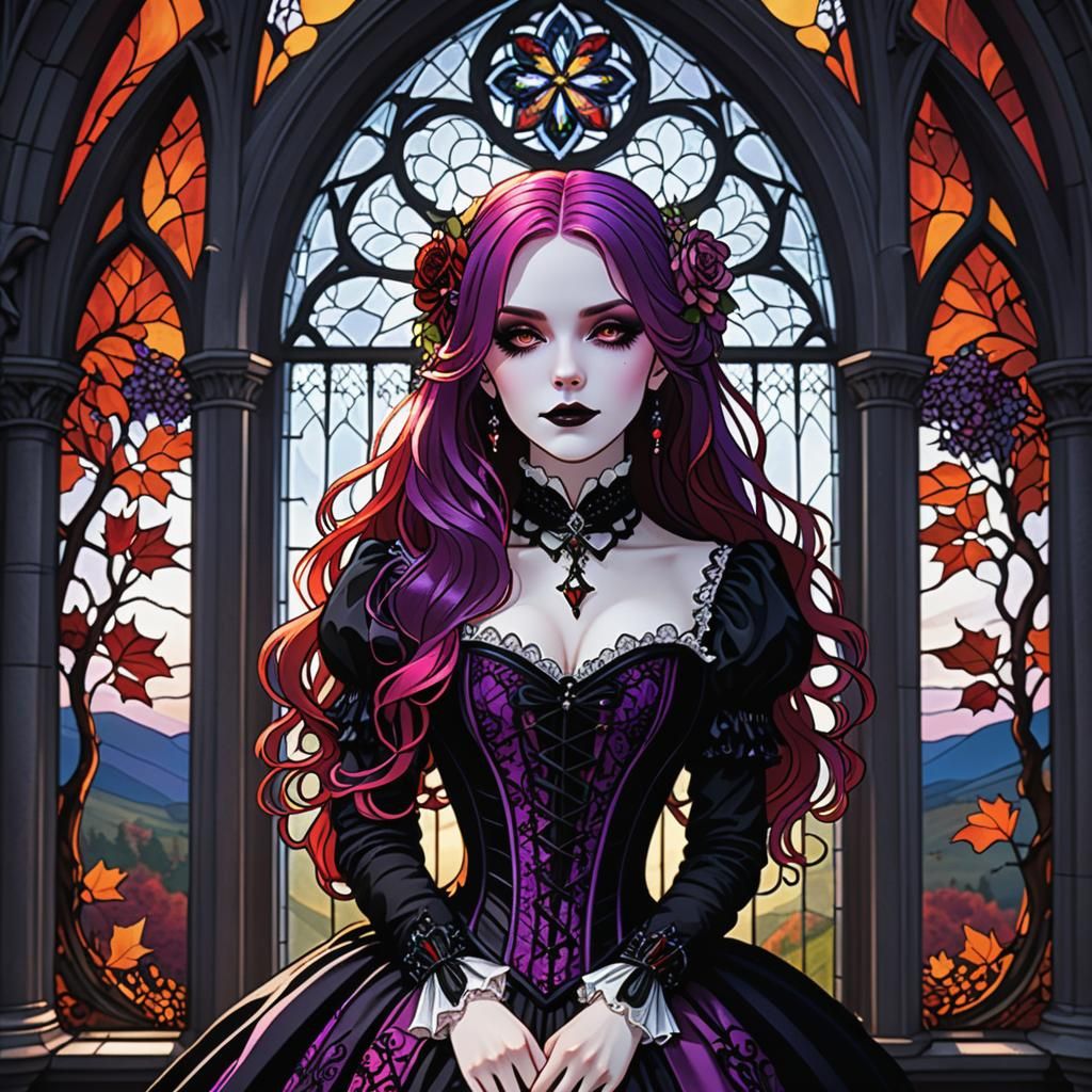 Gothic Vampire in Stained Glass Silhouette