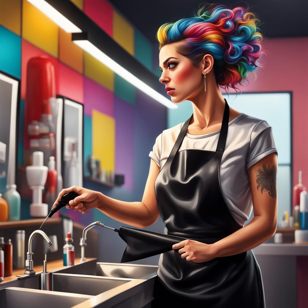 Hyperrealistic Hairdresser in Colorful Salon