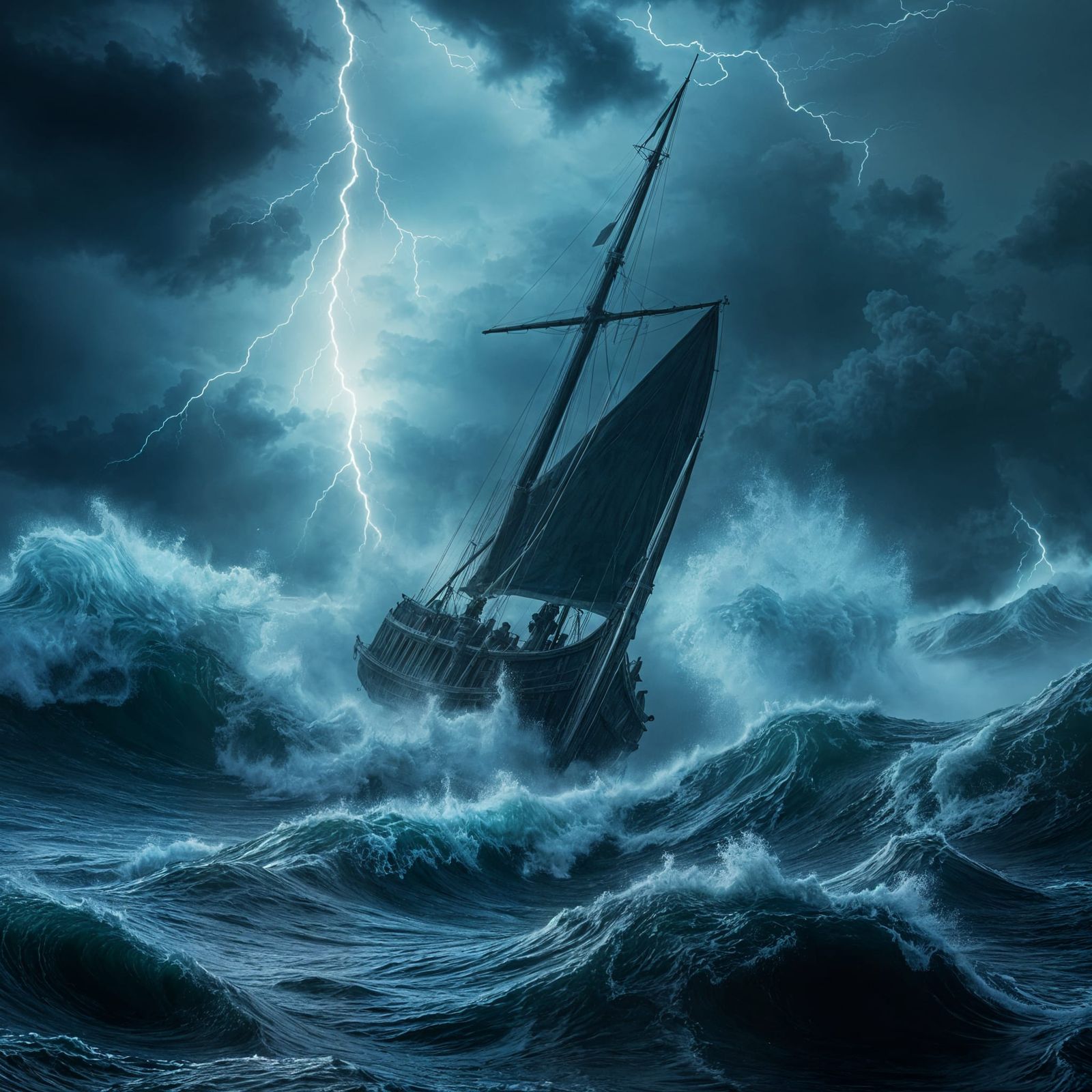 Viking Drakkar in Epic Storm, Realistic Photography