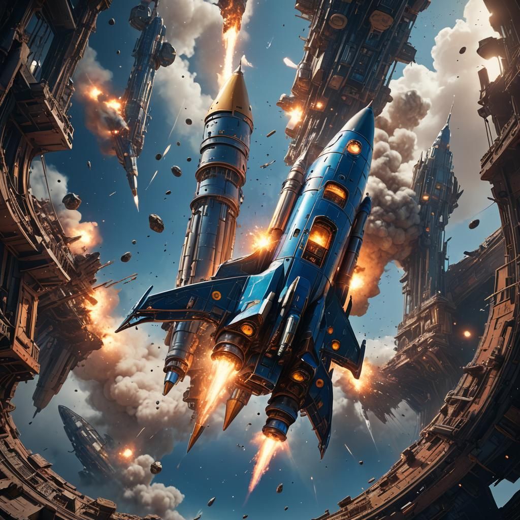 Exploded Space Rocket in Surreal Digital Art