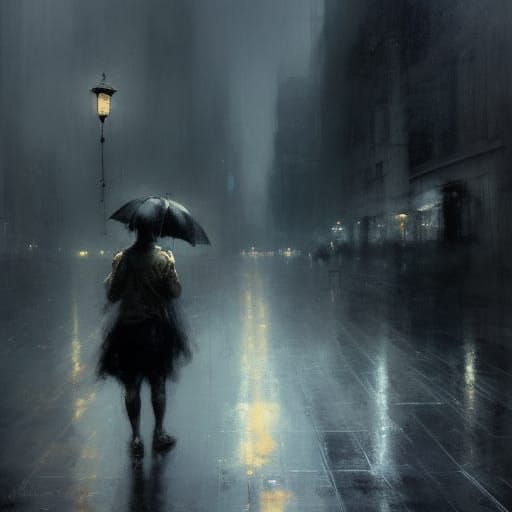 Dark Ghost in Cityscape: An Oil Painting