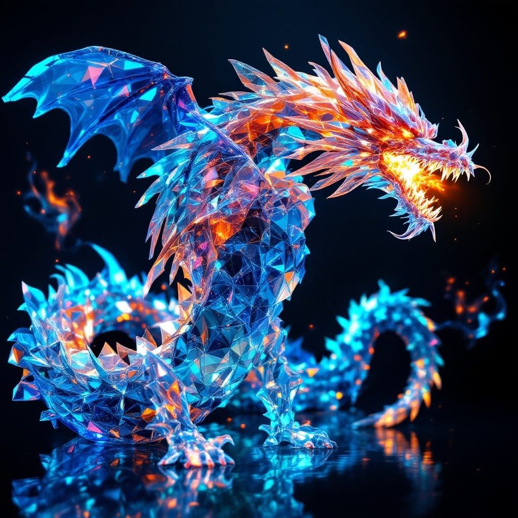 Ethereal Crystal Dragon in Neon-Lit Futuristic Aesthetic