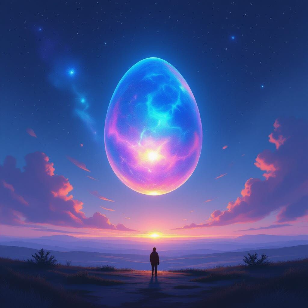 Iridescent Cosmic Egg in Color Field Style
