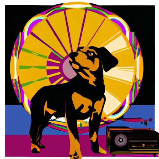 Rottweiler Listens to Phonograph: Pop Art Digital Print