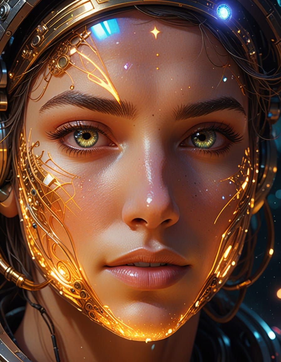 Heroic Futuristic Astronaut on Distant Alien Planet in Neon-...