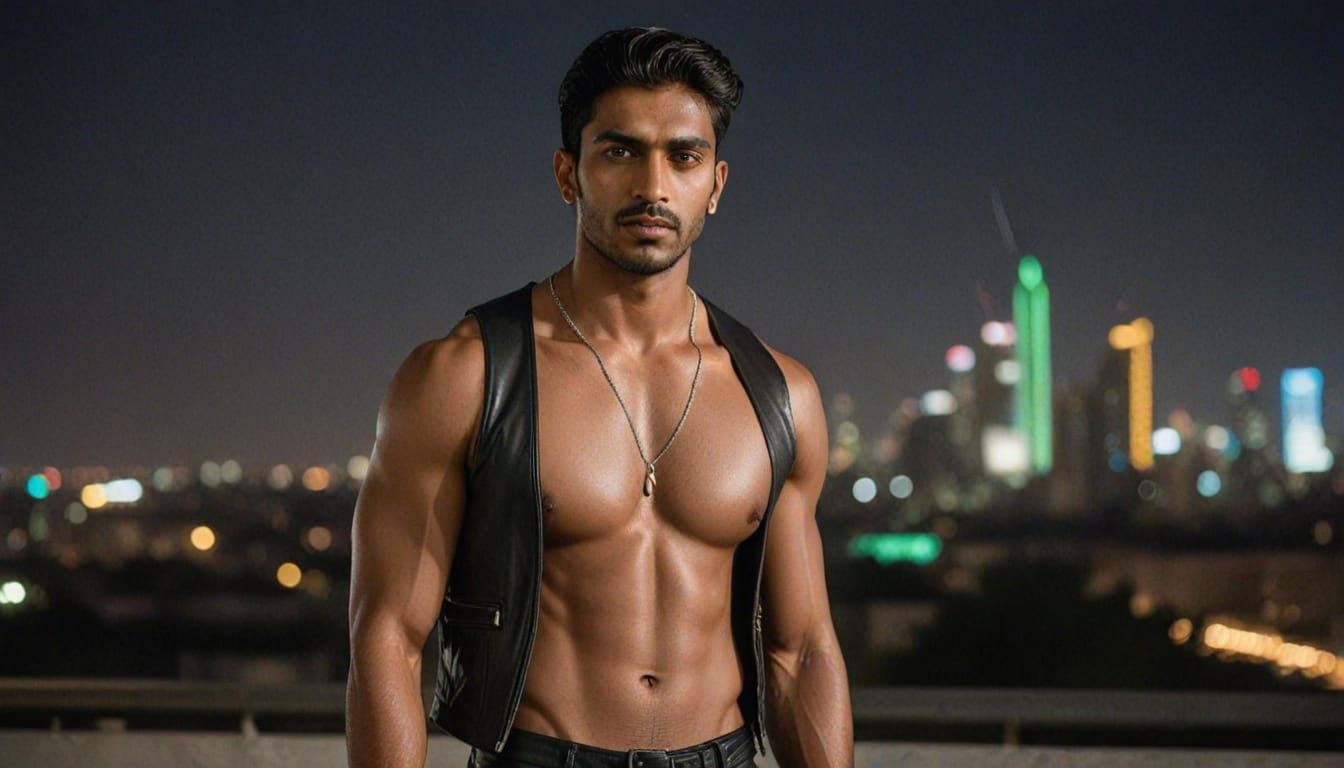 Striking Portrait of Rugged Tamil Man in Cityscape