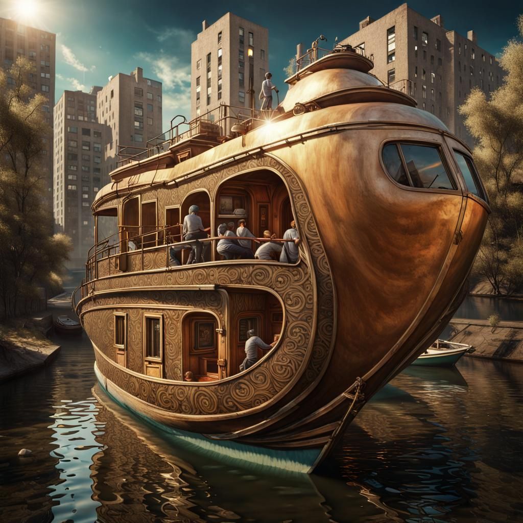 Magical Futuristic Cityscape with Boats of Energy