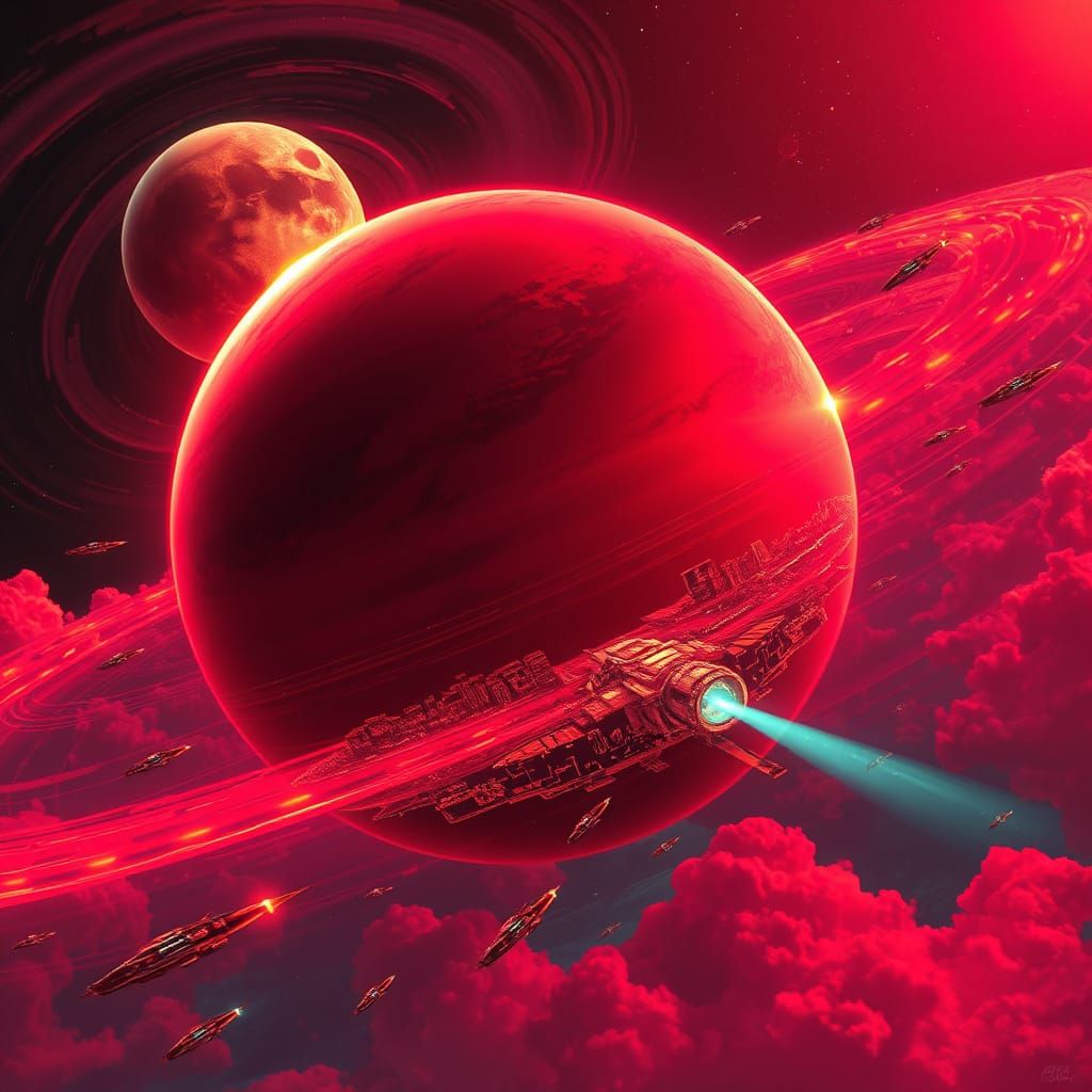 Stunning Celestial Body Zeltros in Vibrant Crimson and Magen...