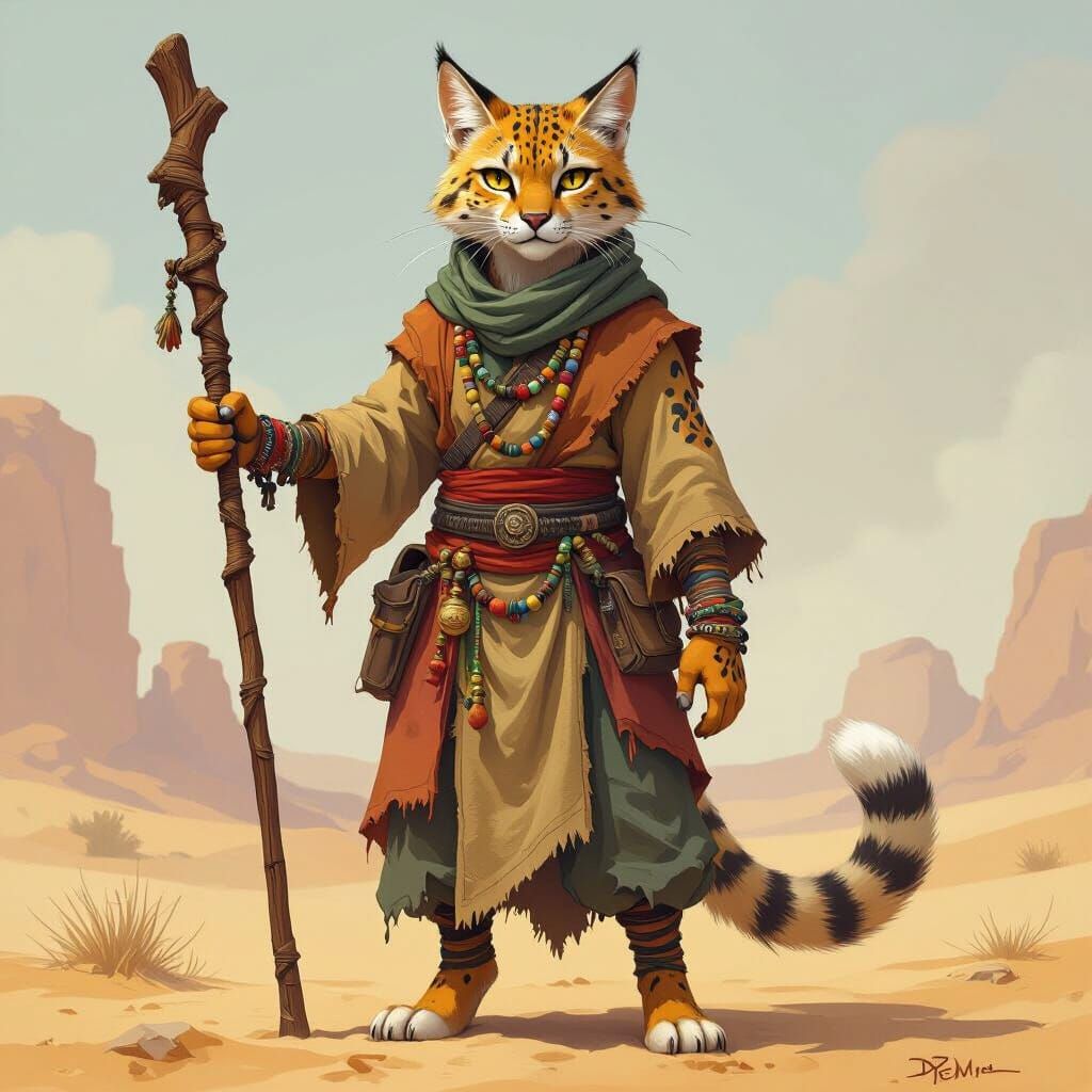 Tabaxi Monk in Desert, D&D Style