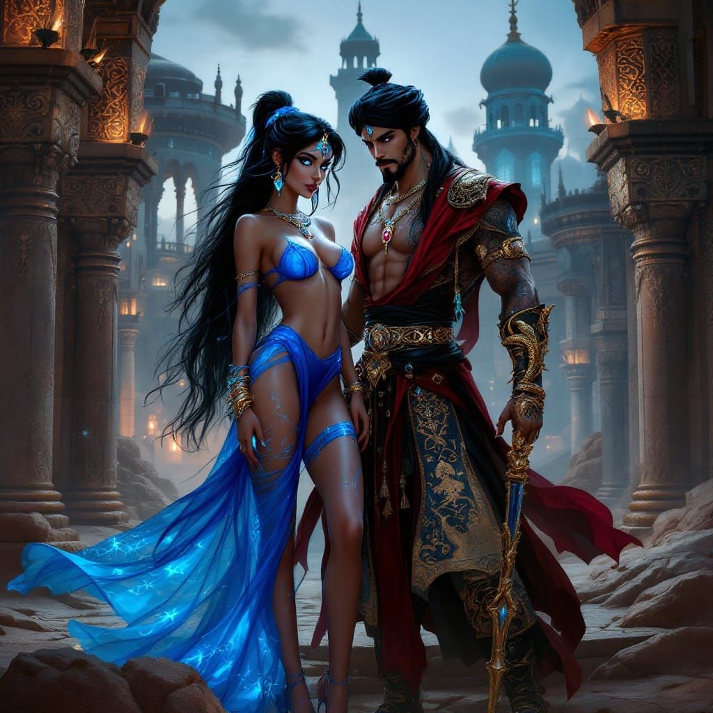 Ethereal Goth Princess Jasmine in Majestic Arabian Fantasy