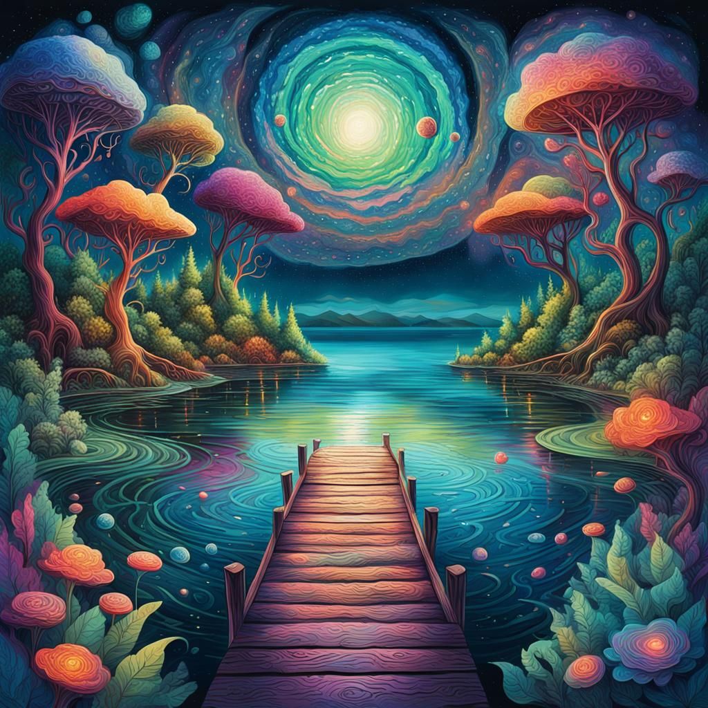 Cosmic Surrealism: Pier into Astral Lake