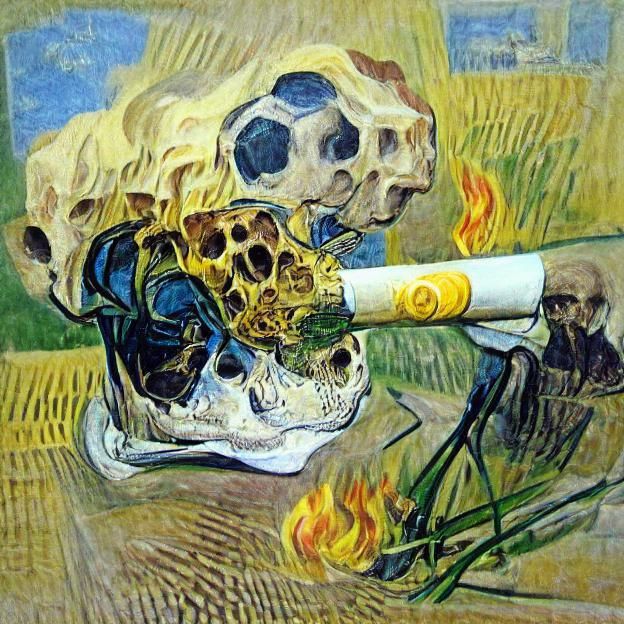 Smoking Skull in Van Gogh Style