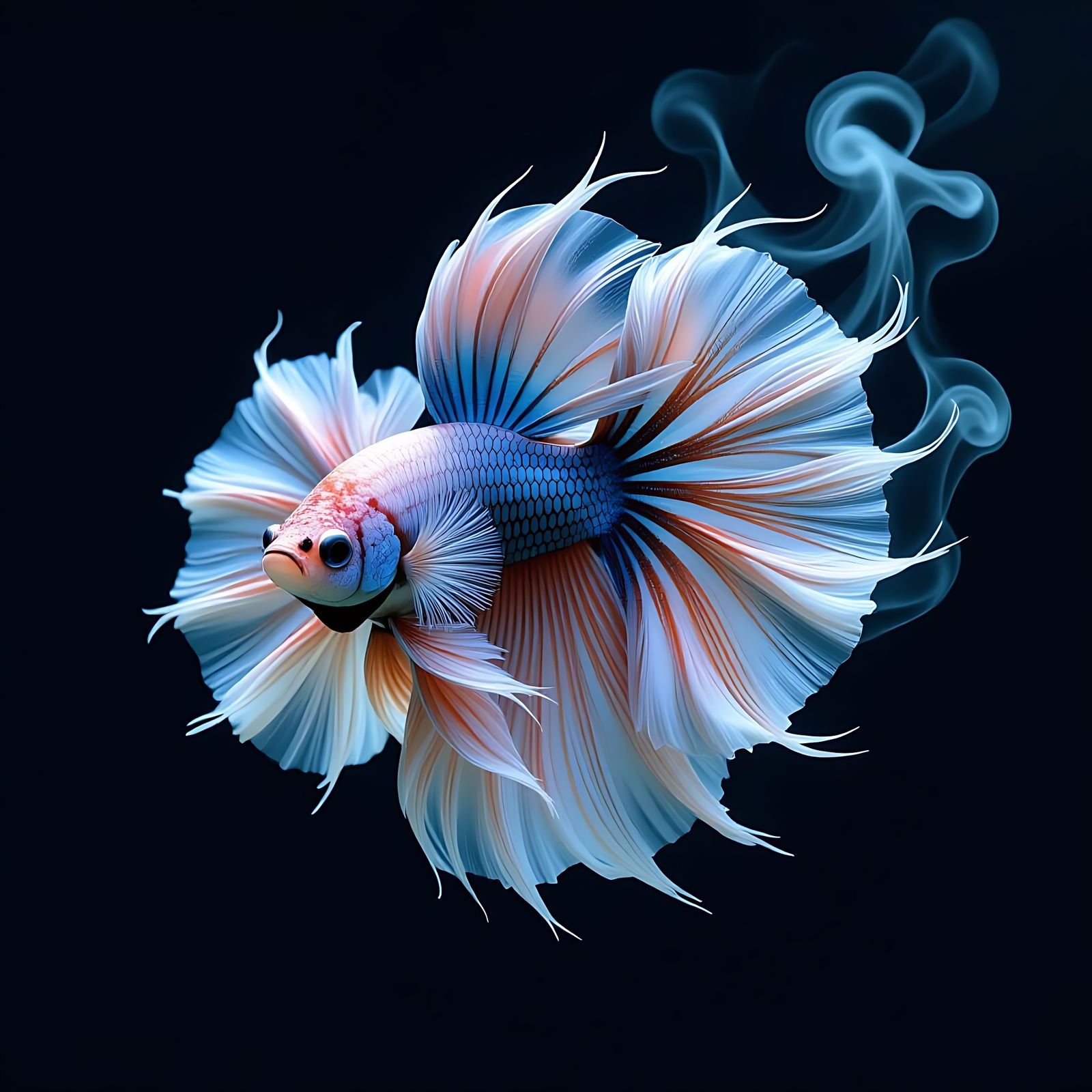 Betta Fish with Flowing Fins and Smoke Trails
