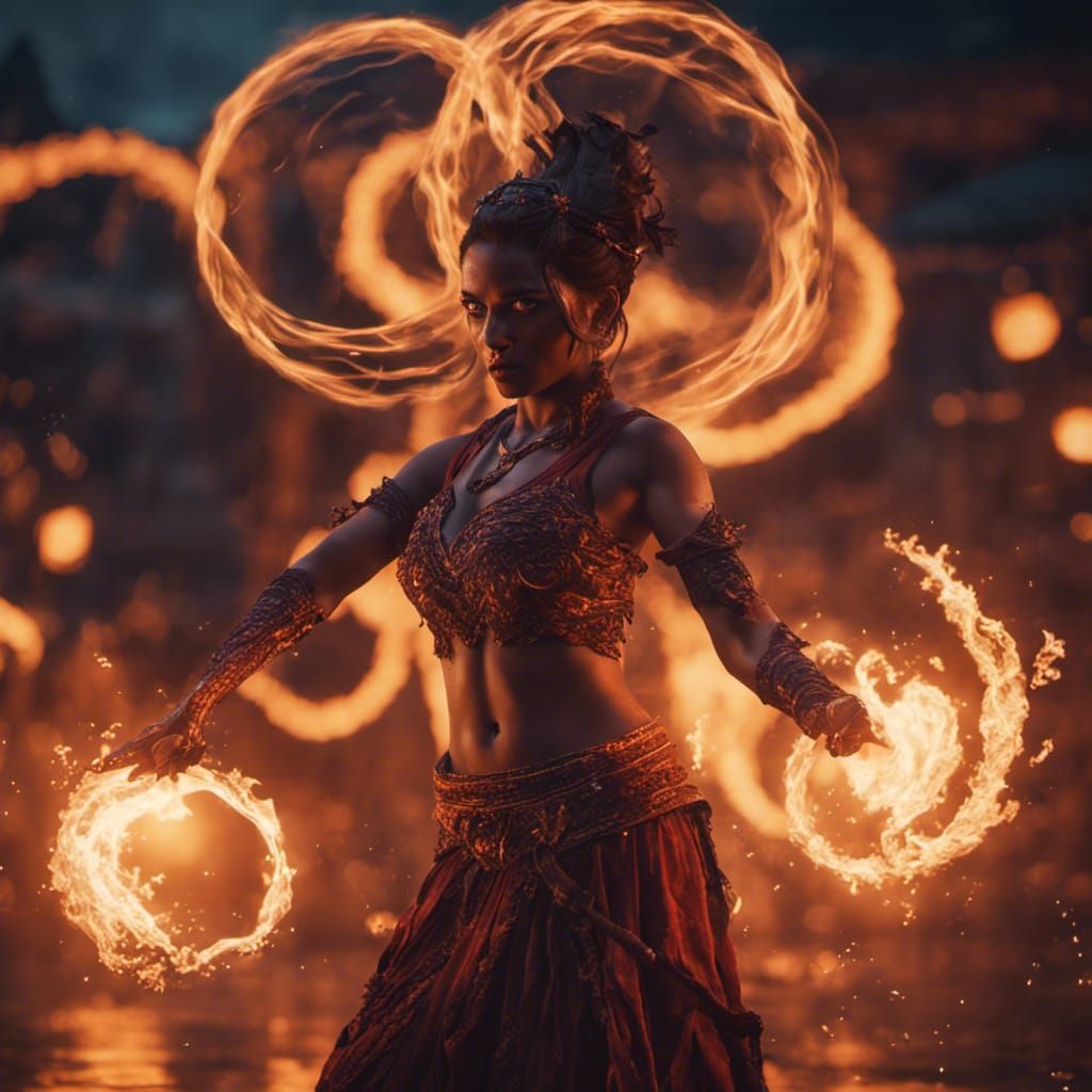 Fire Dancing at Night: Detailed Fantasy Concept Art