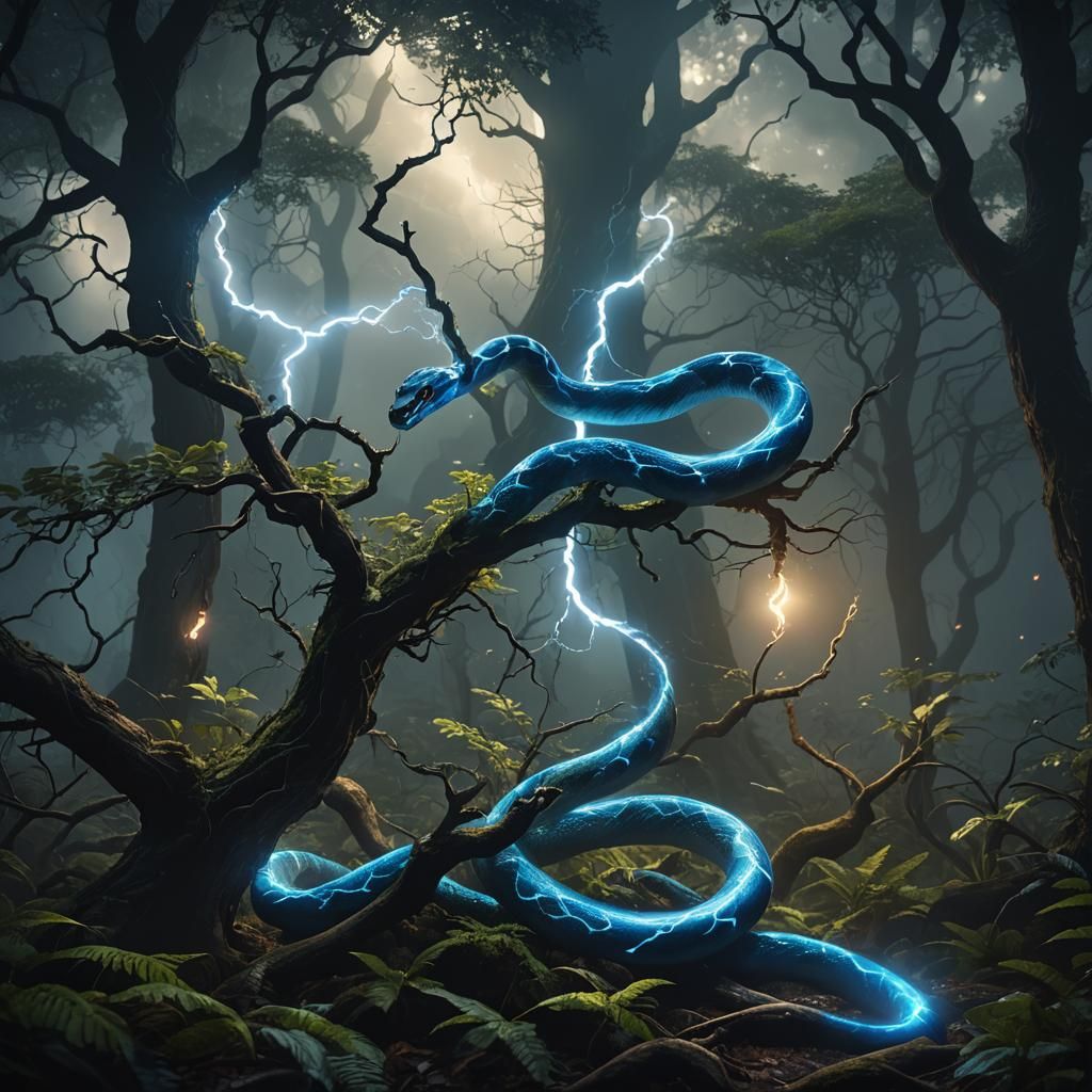 Mystical Lightning Snake in Fantasy Forest