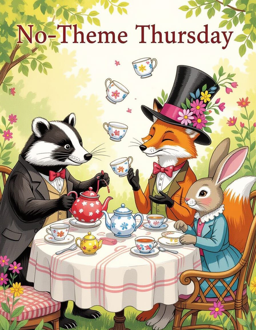 Anthropomorphic Animals Enjoy Chaotic Tea Party in Garden