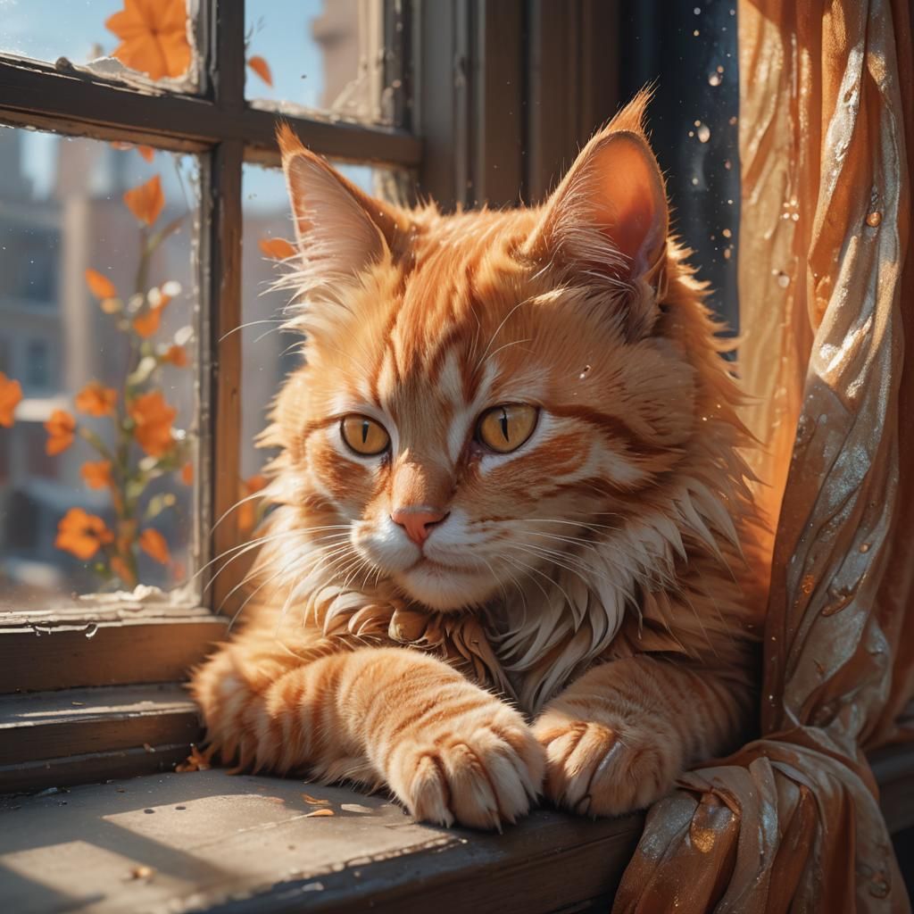 Orange Kitten Nap: Hyperdetailed Portrait