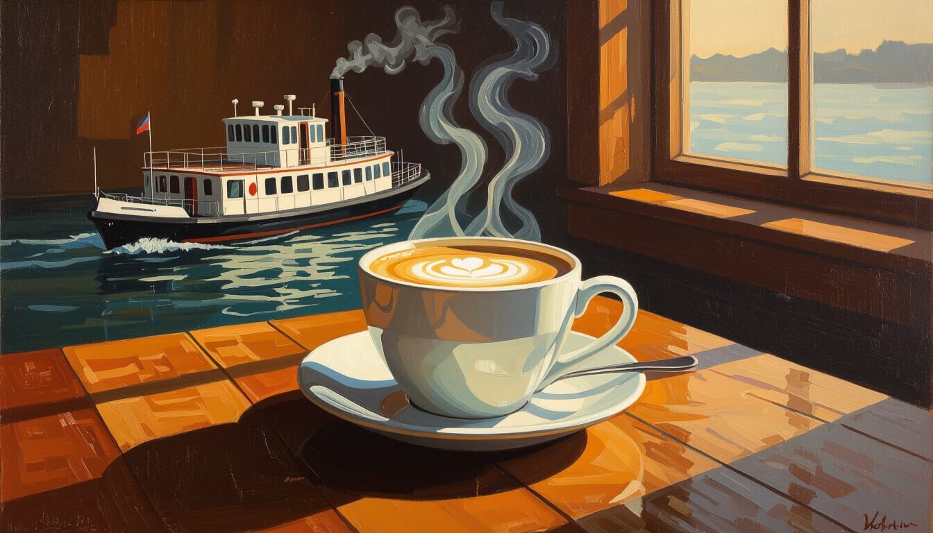 Surreal Riverboat Sails on Coffee Cup
