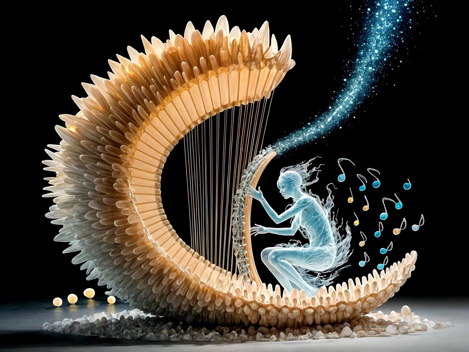 Sea Glass Sculpture: Musical Seashell with Ocean Spirit