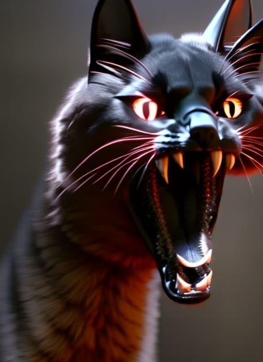 Vicious Vampire Cat with Long Fangs in 8K