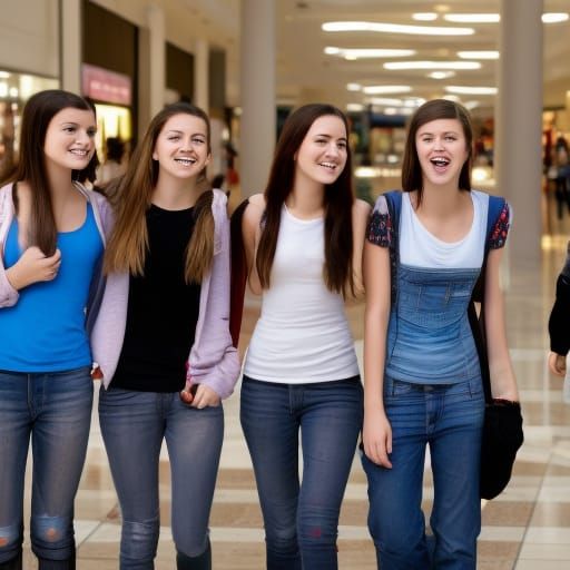group of teenagers at the mall