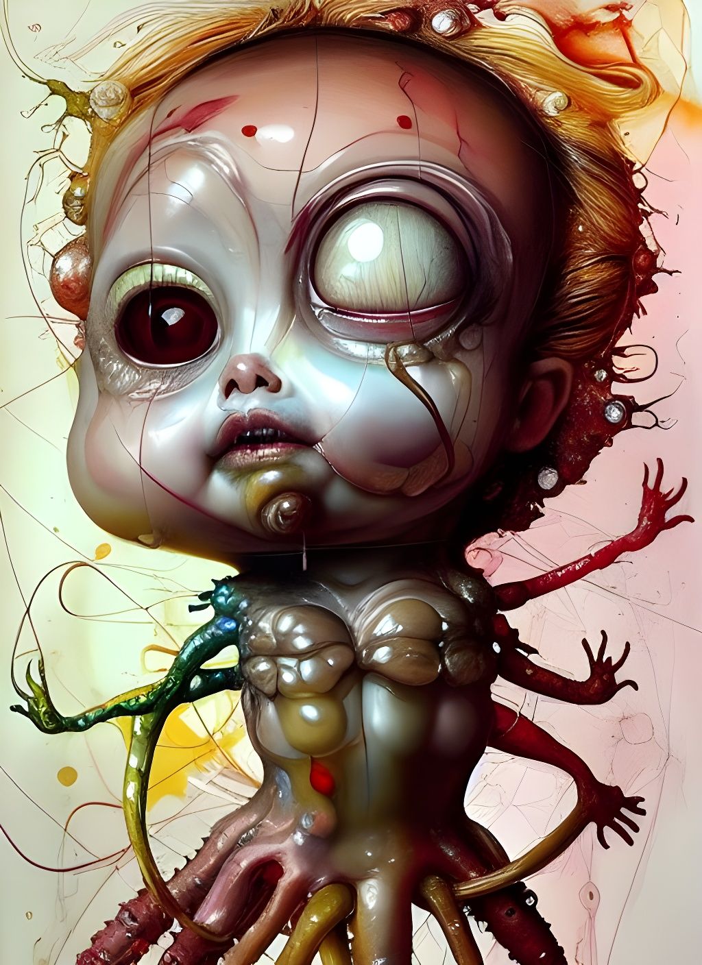Grotesque Chibi Worm Girl: Mixed Media Horror