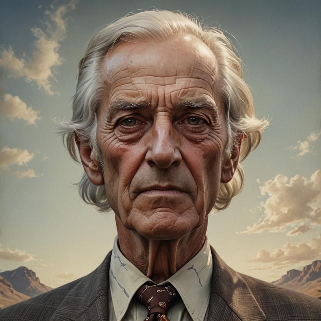 1970s American Man Portrait in Art Nouveau Style