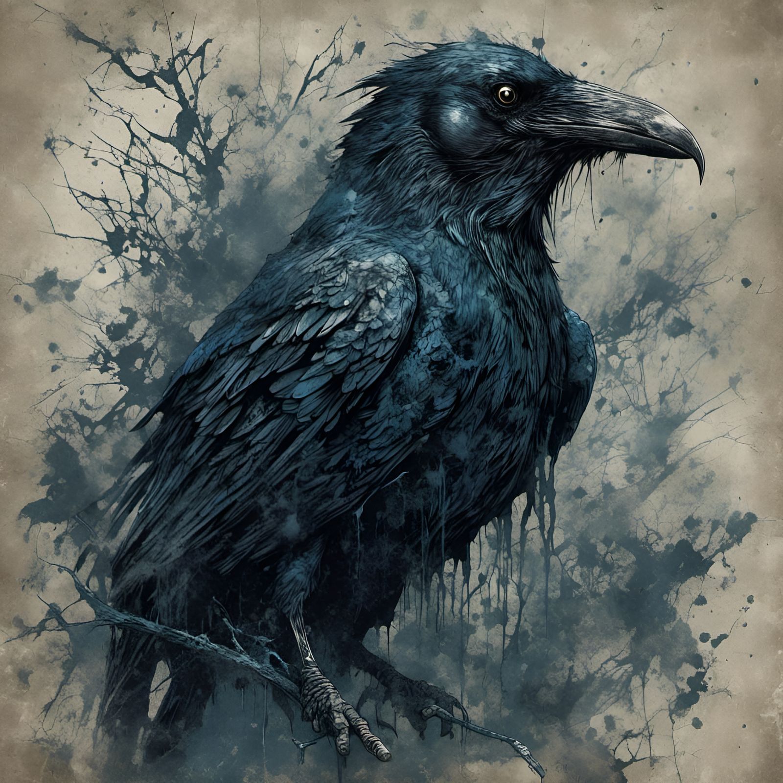 Demonic Zombie Raven Lord in Creepy Illustration Style