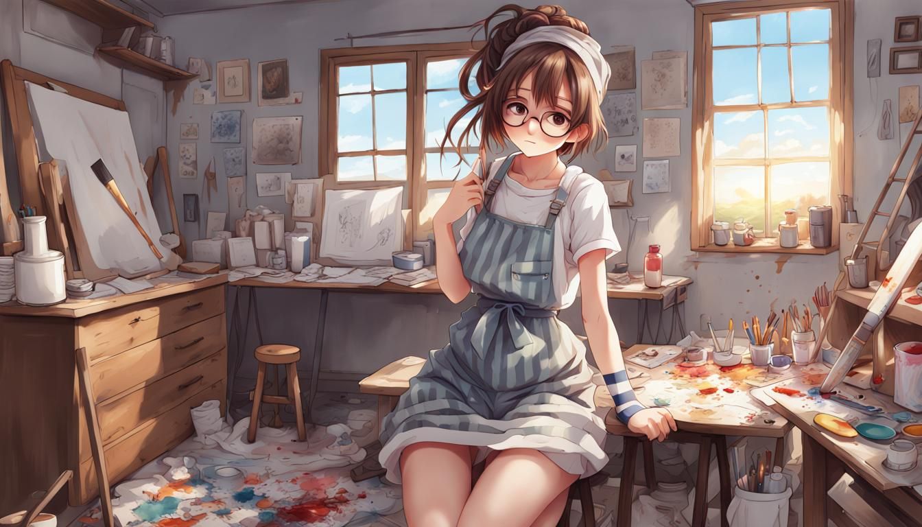 Anime Art of a Female Painter in 4K HD