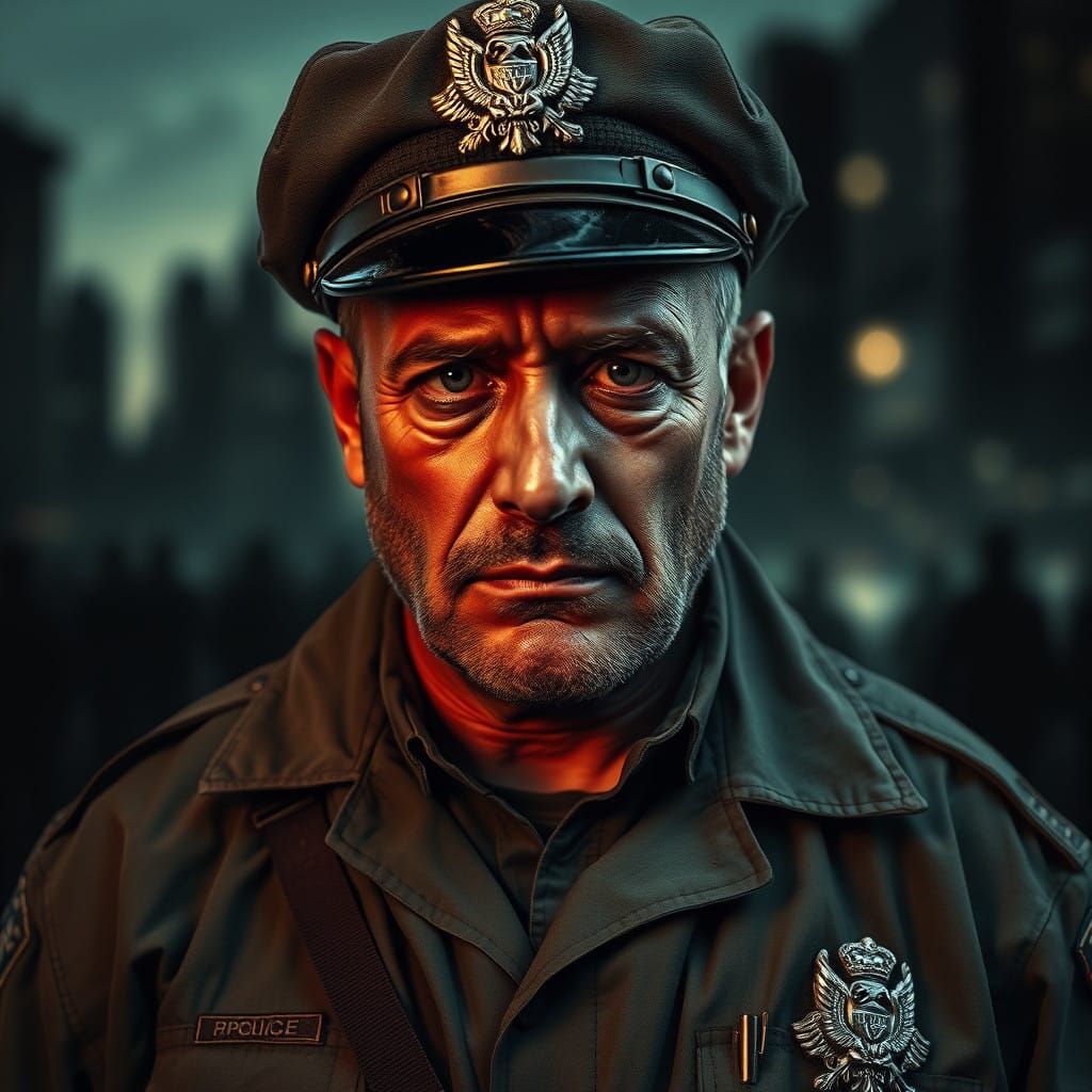 Surreal Policeman Overwhelmed by Urban Despair