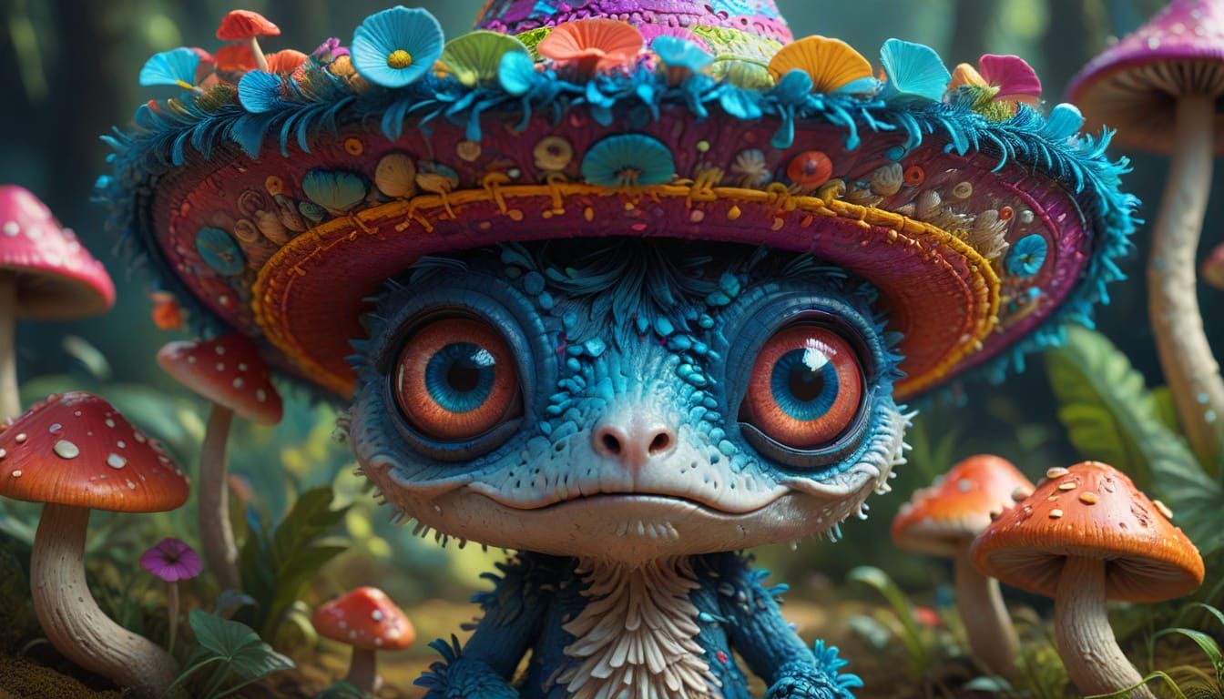 Funky Sombrero Creature in Vibrant 3D Impasto Style