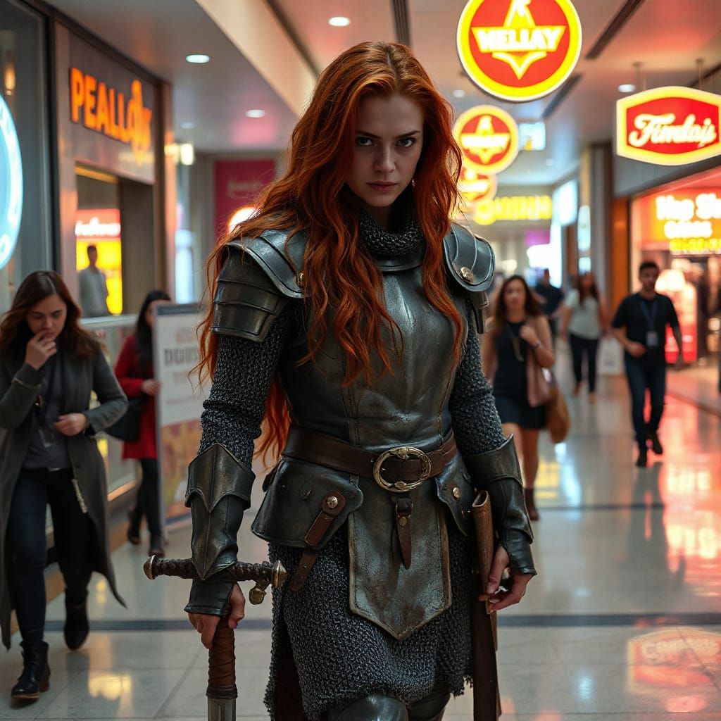 Battle-Weary Red Sonja in Modern Mall