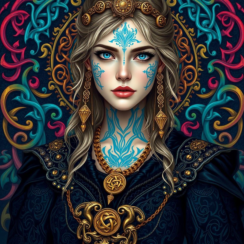 Mystical Lanfear Goddess in Celtic-Inspired Black Attire