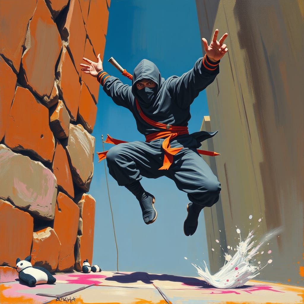 Energetic Ninja in Dynamic Acrylic Style