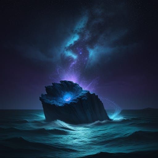 Surreal Ocean Under Cosmic Starry Sky