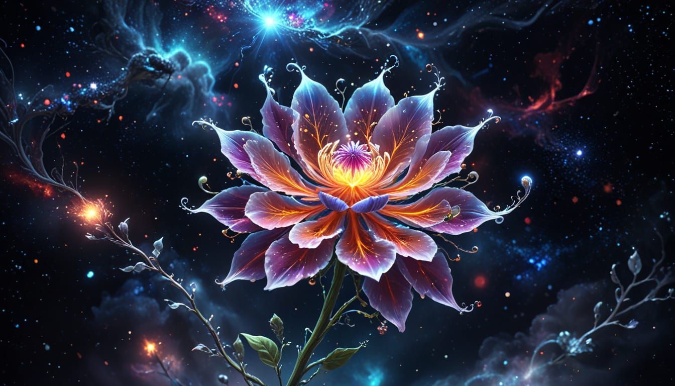 Mystical Flower Blooms in Space, Absorbing Starlight