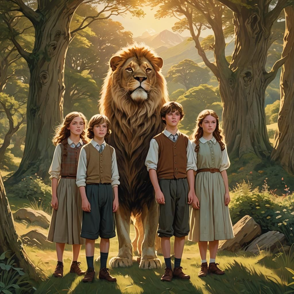 The Pevensie Siblings in Narnia: Oil Painting