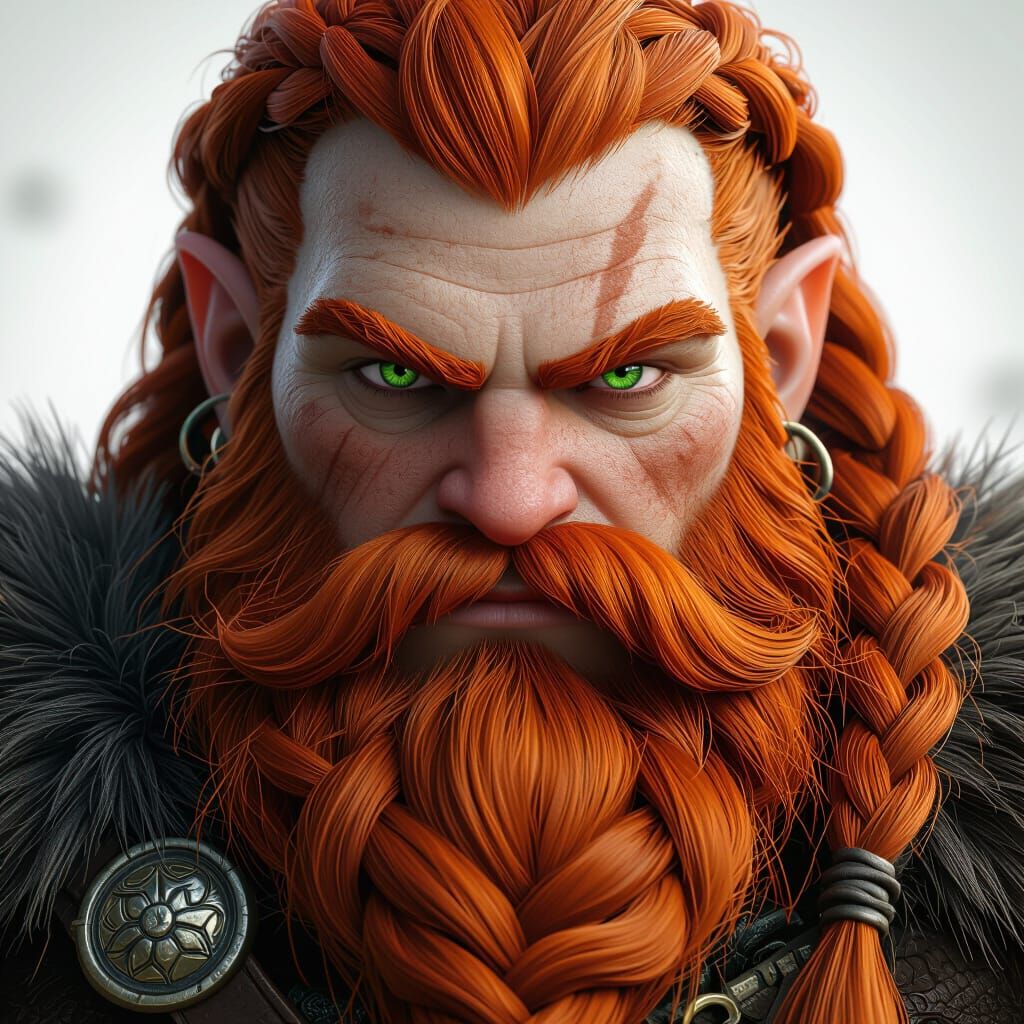 Red Haired Dwarf Warrior with Braided Beard